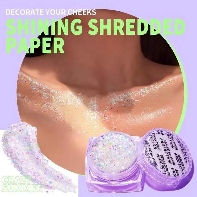 Alt view image 6 of 7 - Face Glitter Body Glitter, Clear White Body Glitter Gel, Hair Glitter Gel, 6 Shapes Rave Glitter, Mermaid Sequins Makeup Glitters Face Paint, Chunky Sparkling Glitter Gel for Women