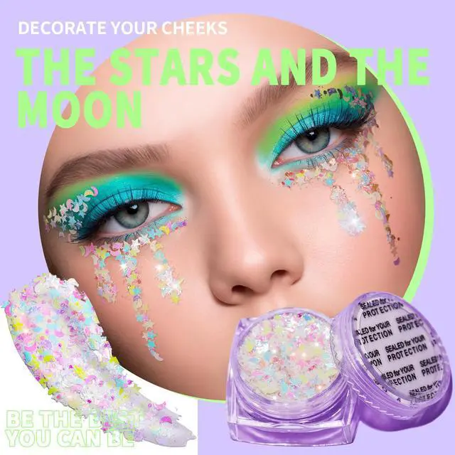 Alt view image 7 of 7 - Face Glitter Body Glitter, Clear White Body Glitter Gel, Hair Glitter Gel, 6 Shapes Rave Glitter, Mermaid Sequins Makeup Glitters Face Paint, Chunky Sparkling Glitter Gel for Women