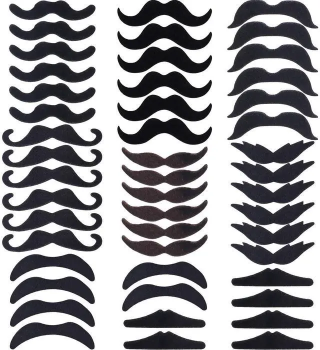 Main image of 48 Pcs Fake Mustaches Self Adhesive Stickers for Halloween Party | Novelty Moustache, French Pirate Detective, Men Women Beard Costume, Masquerade Photo Booth Props, Christmas Mexican Fiesta