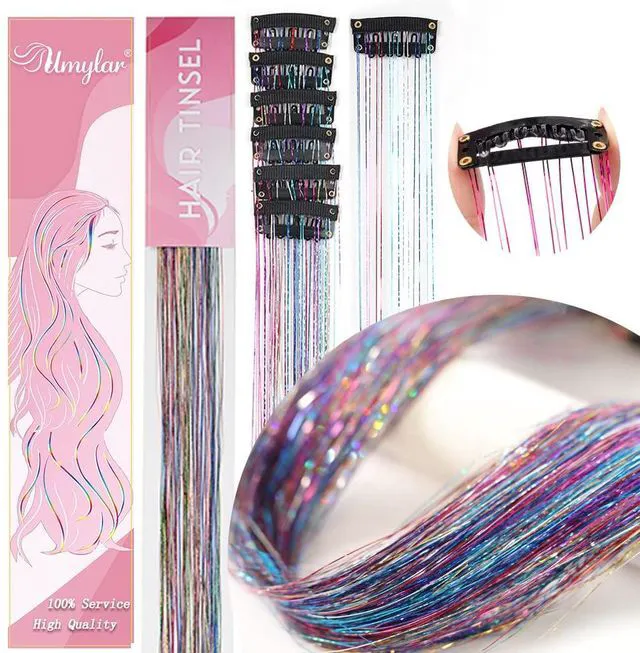 Alt view image 2 of 6 - Hair Tinsel Pack of 12 Pcs Colorful Glitter Hair Accessories 20 Inch Clip in Hair Tinsel Extensions Fairy Hair Accessories Party Kit for Women Girls 12Pcs,Colorful#