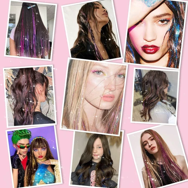 Alt view image 4 of 6 - Hair Tinsel Pack of 12 Pcs Colorful Glitter Hair Accessories 20 Inch Clip in Hair Tinsel Extensions Fairy Hair Accessories Party Kit for Women Girls 12Pcs,Colorful#