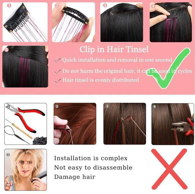 Alt view image 5 of 6 - Hair Tinsel Pack of 12 Pcs Colorful Glitter Hair Accessories 20 Inch Clip in Hair Tinsel Extensions Fairy Hair Accessories Party Kit for Women Girls 12Pcs,Colorful#