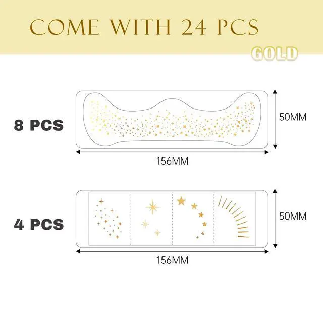 Alt view image 6 of 6 - Glitter Freckles, 24PCS Glitter Freckles Face Tattoo, Sparkle Freckles for Women, Waterproof Gold Temporary Face Tattoos Glitter Glow Up Patches Makeup Patches Mardi Gras Festival (Gold)