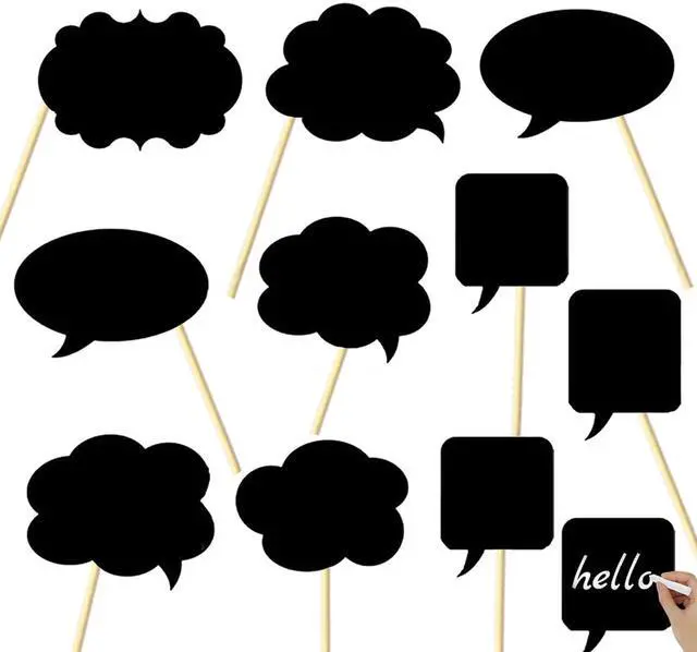 Main image of 10pcs Writable Chalkboard Photo Booth Props Kit - Reusable Blank Signs with Chalk & Sticks for Wedding, Birthday, Baby Shower, Prom & Party Favors