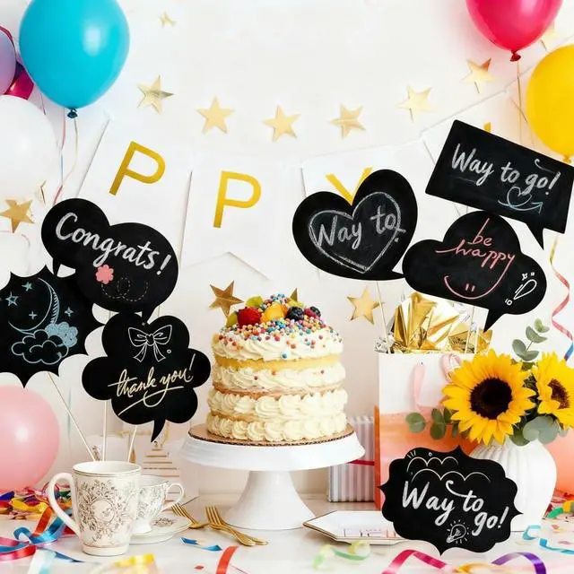 Alt view image 3 of 7 - 10pcs Writable Chalkboard Photo Booth Props Kit - Reusable Blank Signs with Chalk & Sticks for Wedding, Birthday, Baby Shower, Prom & Party Favors