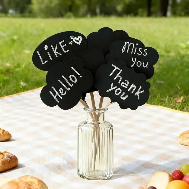 Alt view image 6 of 7 - 10pcs Writable Chalkboard Photo Booth Props Kit - Reusable Blank Signs with Chalk & Sticks for Wedding, Birthday, Baby Shower, Prom & Party Favors