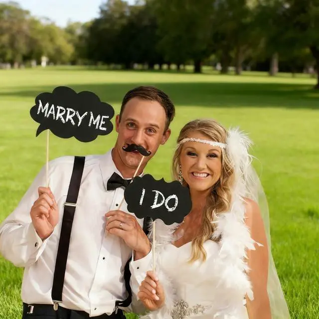 Alt view image 7 of 7 - 10pcs Writable Chalkboard Photo Booth Props Kit - Reusable Blank Signs with Chalk & Sticks for Wedding, Birthday, Baby Shower, Prom & Party Favors