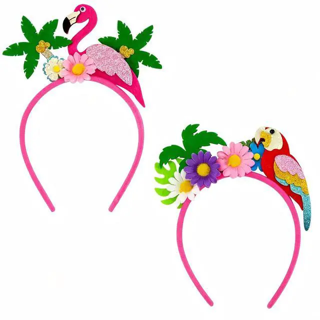 Main image of Hawaiian Luau Flamingo Headband Parrot Headband 2Pcs Tropical Palm Tree Head Boppers Hawaiian Party Headbands Summer Beach Flower Headwear