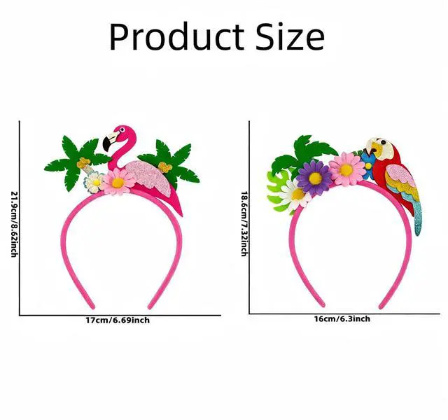 Alt view image 2 of 7 - Hawaiian Luau Flamingo Headband Parrot Headband 2Pcs Tropical Palm Tree Head Boppers Hawaiian Party Headbands Summer Beach Flower Headwear