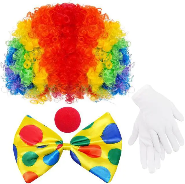 Main image of Clown Costume Rainbow Wig Red Nose Bow Tie Gloves for Men Women Adult Party | for Halloween, Carnivals, Decorations