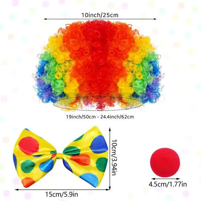 Alt view image 4 of 6 - Clown Costume Rainbow Wig Red Nose Bow Tie Gloves for Men Women Adult Party | for Halloween, Carnivals, Decorations