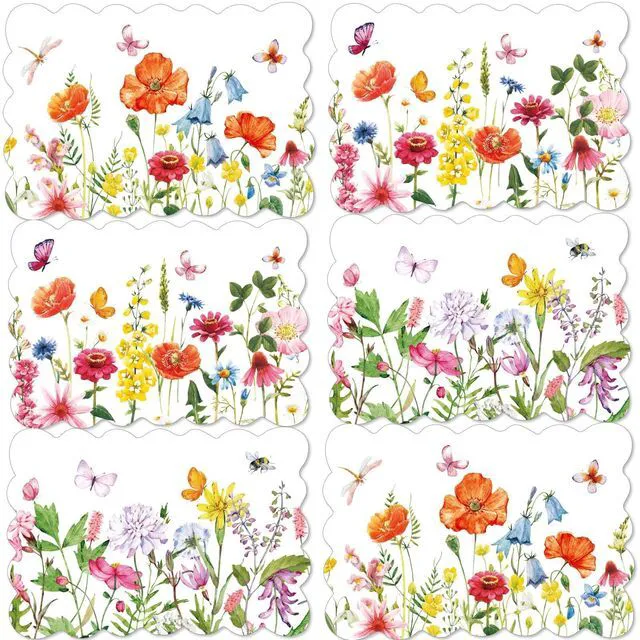 Main image of Summer Plastic Placemats Set of 6 Plastic Place Mats Watercolor Flowers Holiday Table Vinyl Placemats for Indoor Outdoor Spring Party Dining Table Decoration (Easily Wipes Clean)