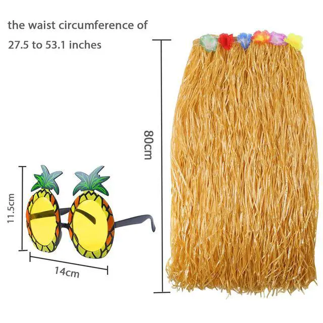 Alt view image 3 of 7 - 8 Pieces Hawaiian Hula Grass Skirt Set | Hawaiian Outfits for Women, Grass Skirts for Adults, Hawaiian Accessories Sunglasses, Leis, Necklace, Bracelet, Classic Color