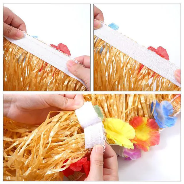 Alt view image 4 of 7 - 8 Pieces Hawaiian Hula Grass Skirt Set | Hawaiian Outfits for Women, Grass Skirts for Adults, Hawaiian Accessories Sunglasses, Leis, Necklace, Bracelet, Classic Color