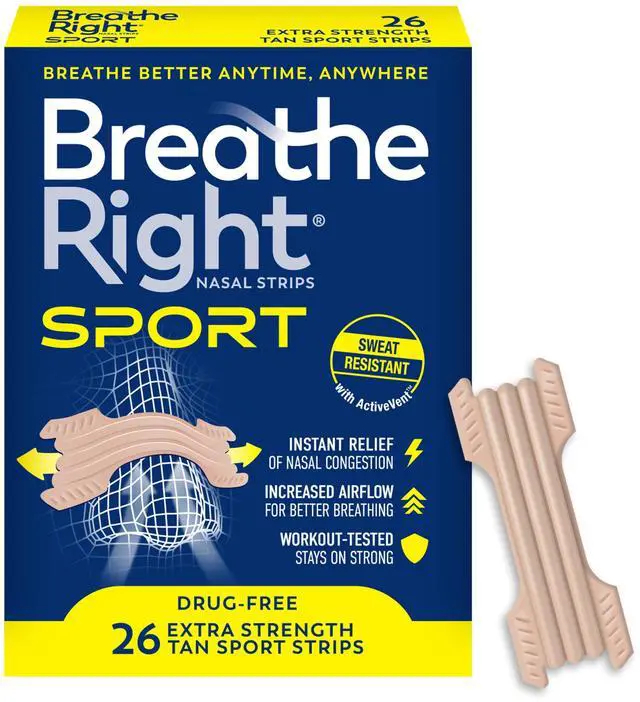 Main image of Sport Nasal Strips, Sweat-Resistant w/ActiveVent, Tan 26 ct | Extra strength, easier nasal breathing during workouts, stays on during exercise, drug-free