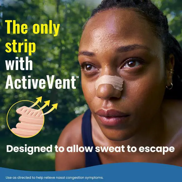 Alt view image 2 of 7 - Sport Nasal Strips, Sweat-Resistant w/ActiveVent, Tan 26 ct | Extra strength, easier nasal breathing during workouts, stays on during exercise, drug-free