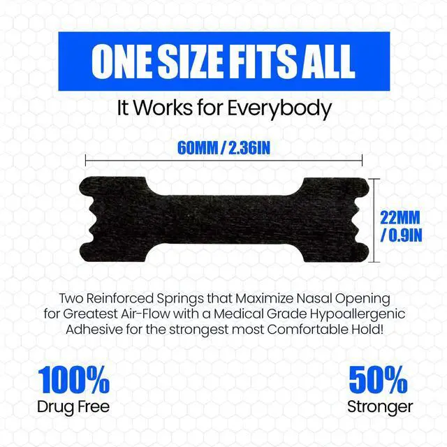 Alt view image 2 of 5 - Nasal Strips for Breathing, 60 Count Nose Strips for Better Airflow, Strong Stay-Put Adhesive, Comfortable Nasal Support for Sleeping, Snoring, Sports, Running, Workout, Universal Fit