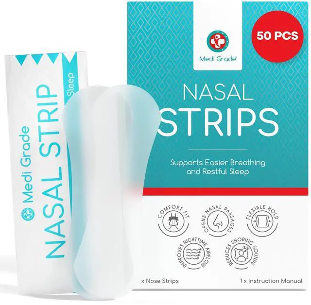 Main image of Clear Nasal Strips, 50 Nose Strips for Breathing and Snoring | Discreet breathing strips for sleeping, open nasal passages for nighttime airflow, single use snore strips, breathable