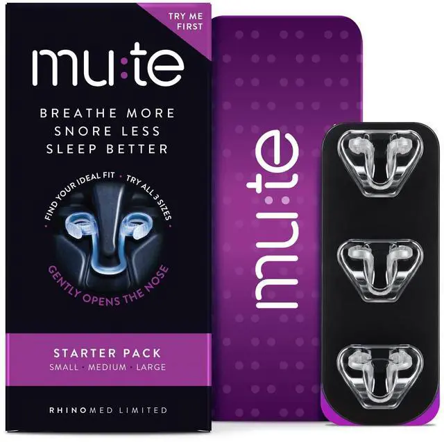 Main image of Mute Nasal Dilators for Sleep, Snoring Solution, Starter, 3 Sizes | 75% Snore Less, Nasal Strip Alternative, Internal Nasal Dilator, Anti Snoring Device, 38% More Air, Drug-Free, Medical-Grade