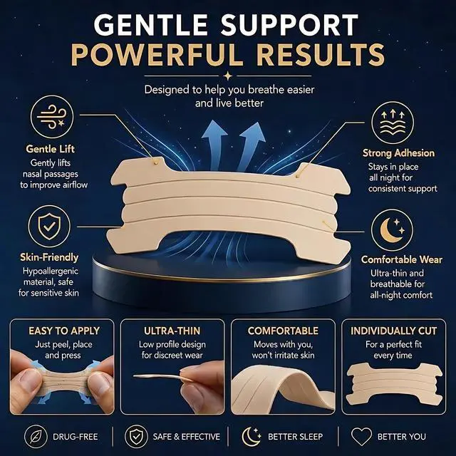 Alt view image 3 of 7 - Nasal Strips, 60 Count, Flexible Nose Strips for Easier Breathing, Comfortable Overnight Wear, Drug-Free Adhesive Strips, Individually Wrapped for Daily Use