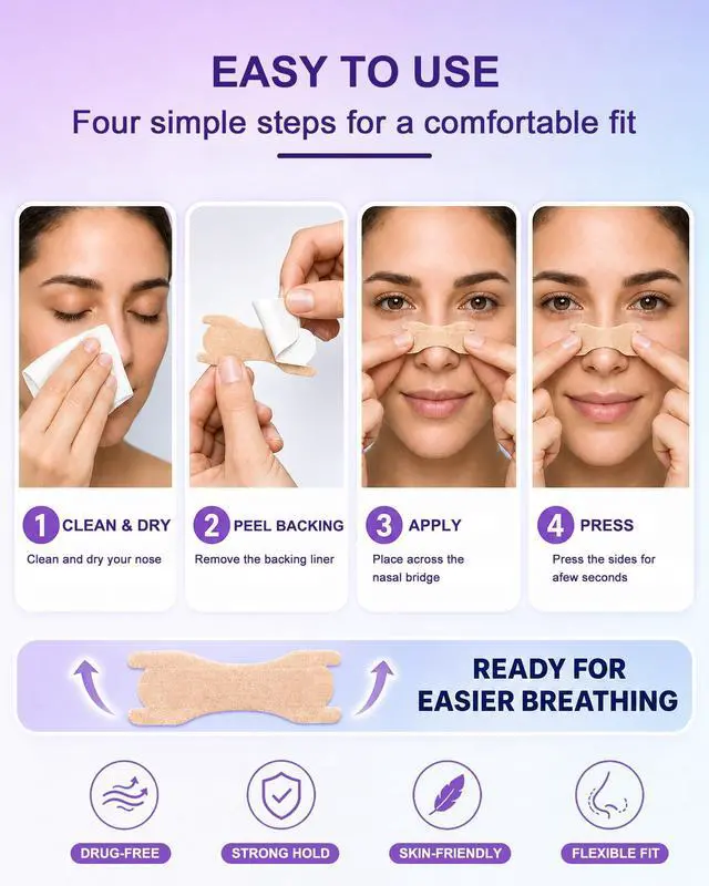 Alt view image 7 of 7 - 60PCS Nasal Strips for Snoring Extra Strength Nasal Congestion Relief | Drug-Free Breath Better Nose Strips with Strong Adhesive,50% Stronger Lift,Clear Comfortable Design for Sensitive Skin