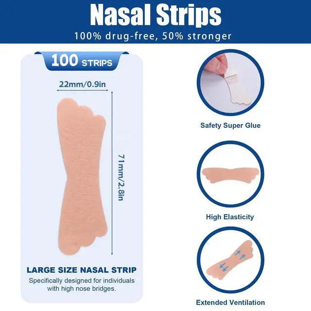 Alt view image 5 of 7 - 100Pcs Nasal Strips for Snoring, Extra Strength Nose Strips Breathing, Nose Tape for Sports and Sleep, Anti Snoring Strips Help Stop Snoring and Nasal Congestion Relief