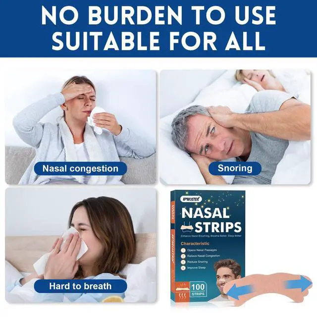 Alt view image 6 of 7 - 100Pcs Nasal Strips for Snoring, Extra Strength Nose Strips Breathing, Nose Tape for Sports and Sleep, Anti Snoring Strips Help Stop Snoring and Nasal Congestion Relief