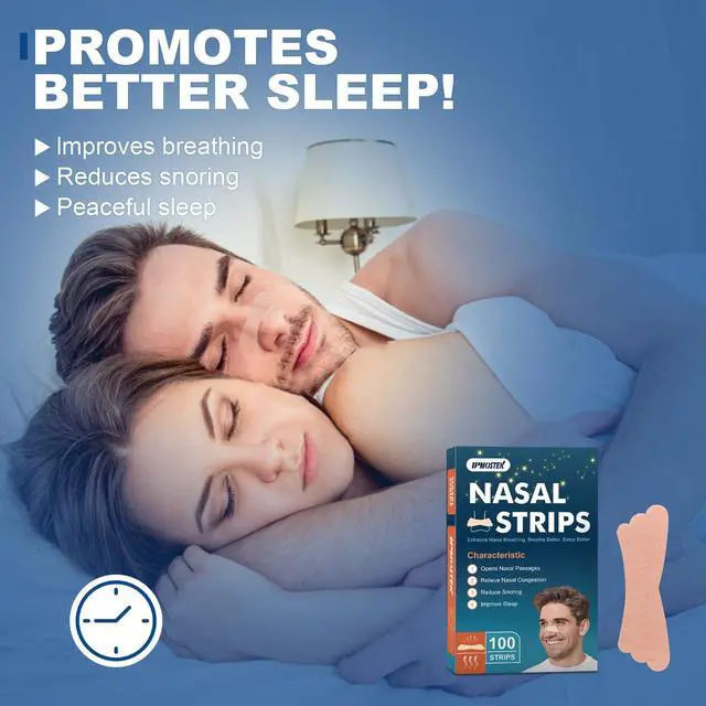 Alt view image 7 of 7 - 100Pcs Nasal Strips for Snoring, Extra Strength Nose Strips Breathing, Nose Tape for Sports and Sleep, Anti Snoring Strips Help Stop Snoring and Nasal Congestion Relief