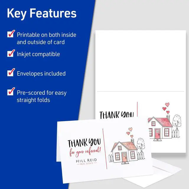 Alt view image 3 of 7 - Printable Half-Fold Greeting Cards, Envelopes Included, 5.5" x 8.5", Matte White, Inkjet Printer Compatible, 30 Blank Cards Total, Great for Product Branding, Marketing, and More (8316)