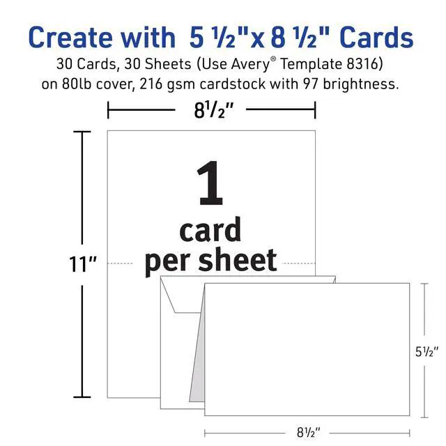 Alt view image 5 of 7 - Printable Half-Fold Greeting Cards, Envelopes Included, 5.5" x 8.5", Matte White, Inkjet Printer Compatible, 30 Blank Cards Total, Great for Product Branding, Marketing, and More (8316)