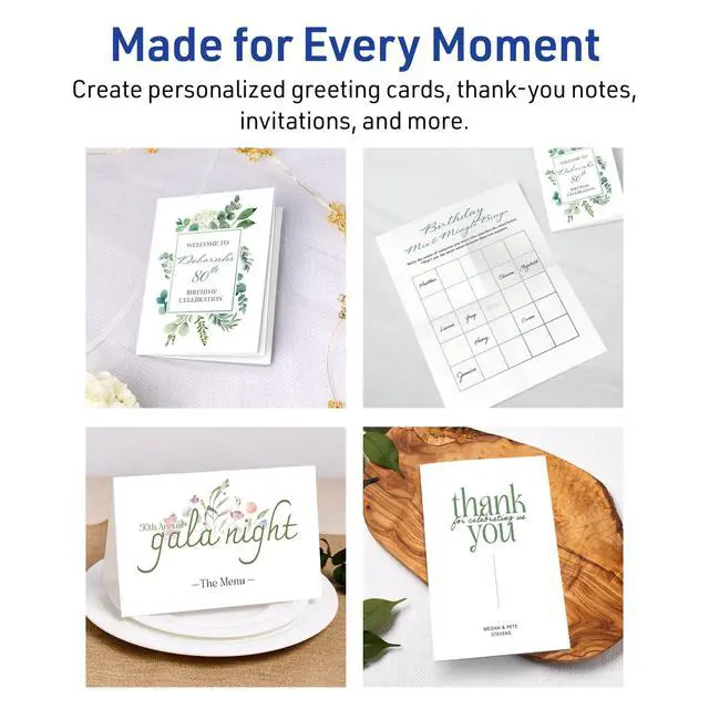 Alt view image 7 of 7 - Printable Half-Fold Greeting Cards, Envelopes Included, 5.5" x 8.5", Matte White, Inkjet Printer Compatible, 30 Blank Cards Total, Great for Product Branding, Marketing, and More (8316)