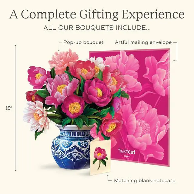 Alt view image 4 of 7 - Peony Paradise 13 Inch Life-Sized 3D Pop Up Card Birthday, Mothers Day, Thank You, Gifts for Mom and Her Includes Notecard and Envelope