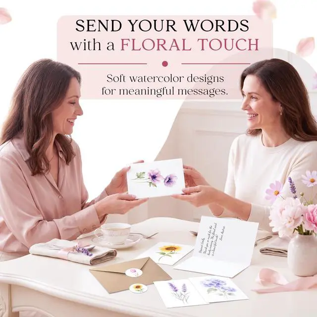 Alt view image 5 of 7 - Blank Cards with Envelopes, Watercolor Flower 50 Pack 3.5x5 inches | 10 Assortment Floral Designs, Greeting Note Perfect Stationary Set For All Occasions