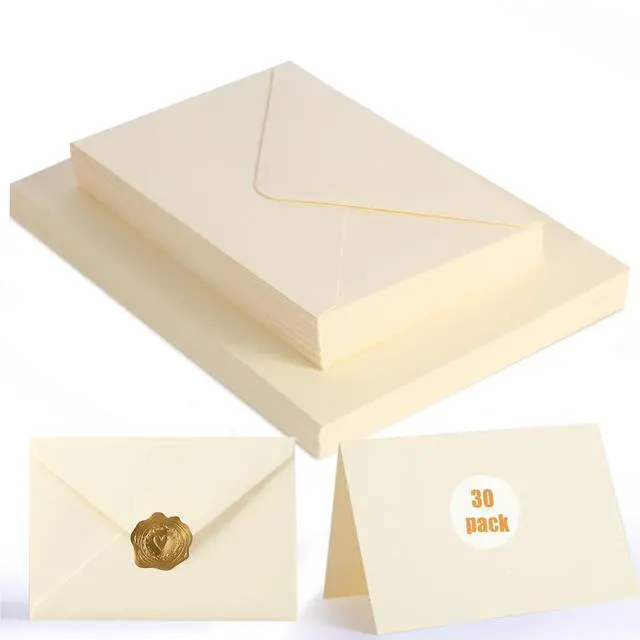 Main image of 30 PACK Cream Blank Cards and Envelopes 4x6 Inch, Note Greeting Cards, Folded Ivory Cardstock and Envelopes Self Seal for Wedding, Invitations, DIY Greeting Cardstock, Thank You Cards & All Occasion