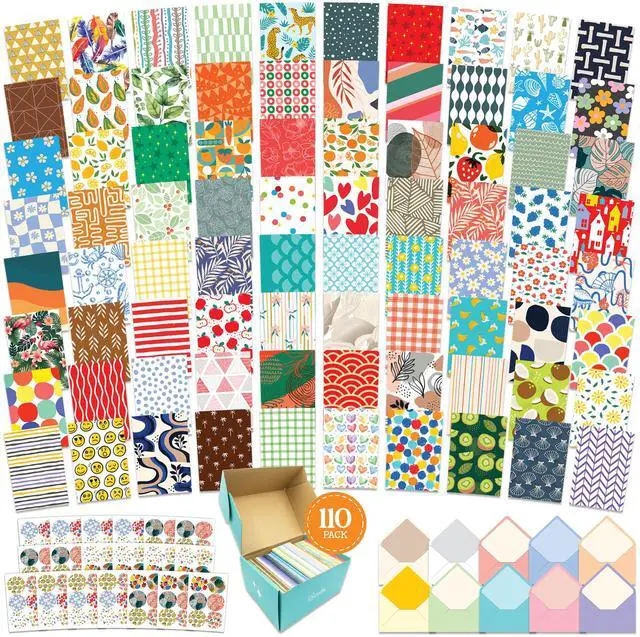 Main image of 110 Pack 4x6in All Occasion Assorted Blank Cards Bulk | Envelopes & Stickers, 110 Folded Unique Designs for Family & Friends, Blank Inside - Birthday, Anniversary, Gifting, Mailing