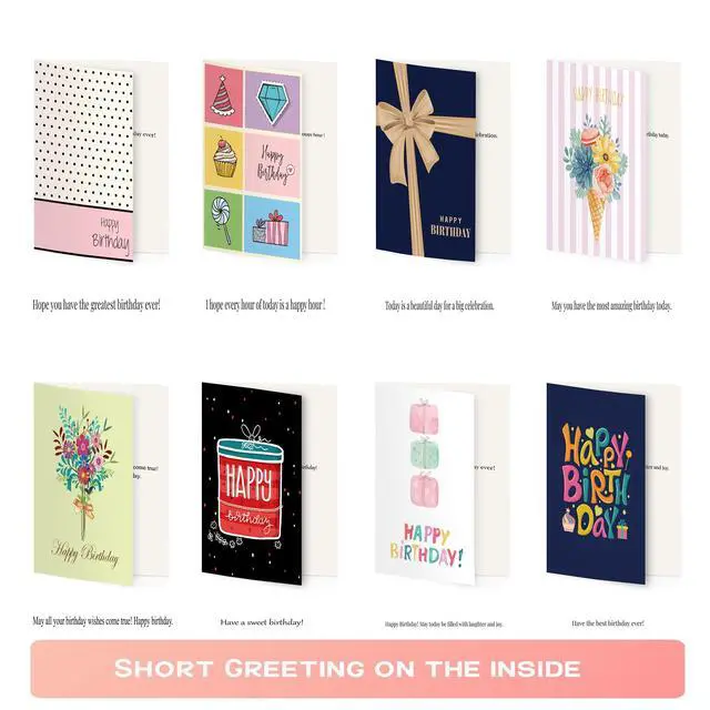 Alt view image 3 of 7 - 80 Unique Birthday Cards- Happy Birthday Cards Bulk With Greetings Inside Assorted Envelopes and Stickers -Large 5 x 7 inches- Greeting Box Set