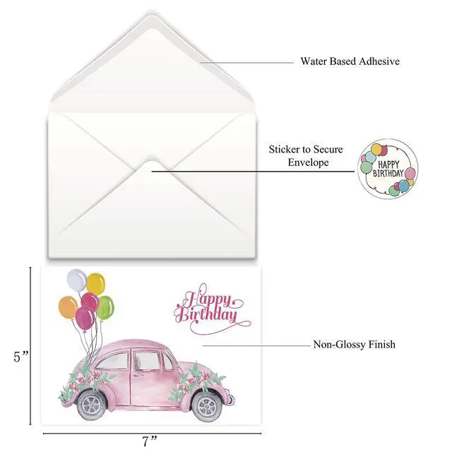 Alt view image 5 of 7 - 80 Unique Birthday Cards- Happy Birthday Cards Bulk With Greetings Inside Assorted Envelopes and Stickers -Large 5 x 7 inches- Greeting Box Set