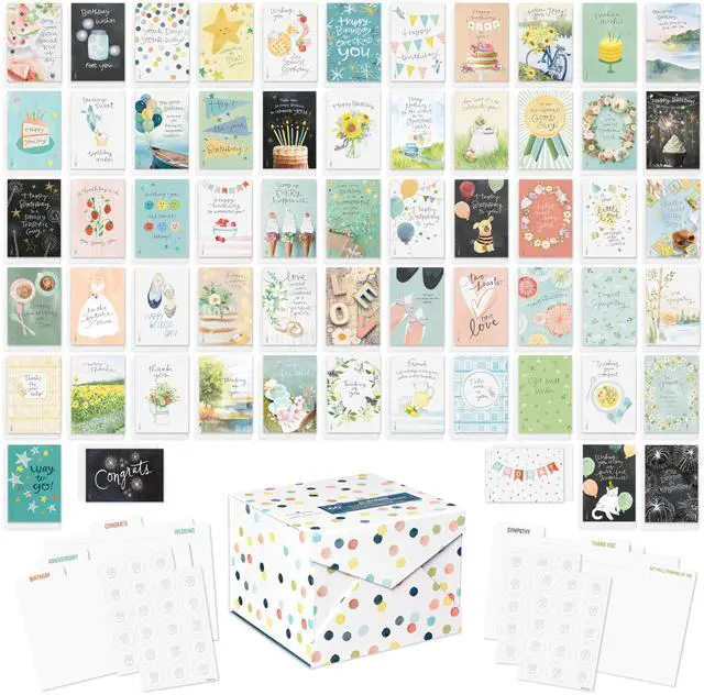 Main image of 65-Count All-Occasion Greeting Card Pack, Assorted Watercolor & Playful Illustration Designs designed by Kathy Davis Studios