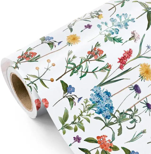 Main image of Floral Wrapping Paper Roll - Mini Roll - 17 Inch x 9.8 Feet - Wildflower Wrapping Paper Perfect for Girls Women Birthday, Wedding, Bridal Shower