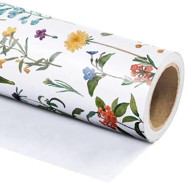 Alt view image 3 of 7 - Floral Wrapping Paper Roll - Mini Roll - 17 Inch x 9.8 Feet - Wildflower Wrapping Paper Perfect for Girls Women Birthday, Wedding, Bridal Shower