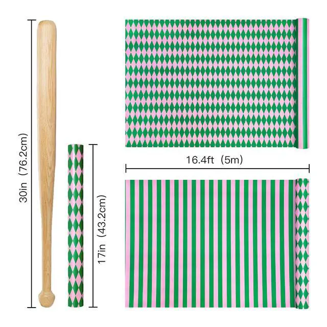 Alt view image 7 of 7 - Reversible Wrapping Paper Roll, Mini Roll, Green & Light Pink Stripes and Diamond Pattern, Holiday Gift Wrap for Christmas, Birthday, Valentine's Day, Merry Market Gifts, 17 Inches x 16.4 Feet