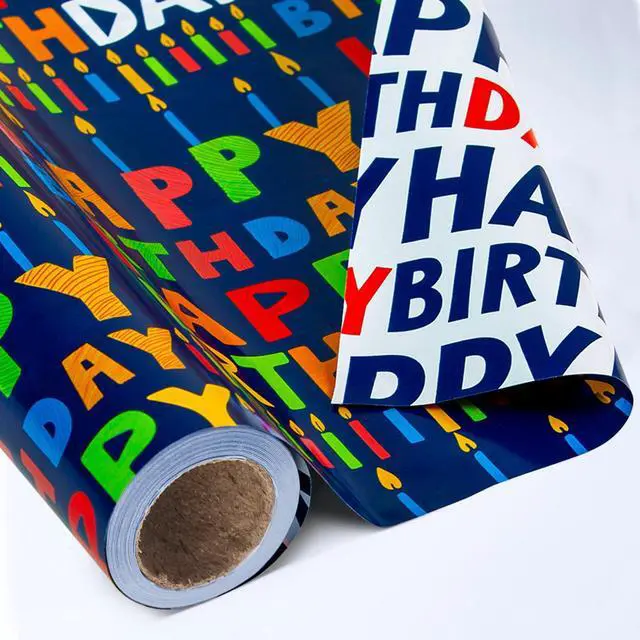 Main image of Birthday Wrapping Paper,17InX33Ft,Blue Wrapping Paper Birthday Boy | Colorful Happy Birthday Wrapping Paper, Navy Blue Birthday Gift Wrap for Boys Men Birthday,Baby Shower, Holiday