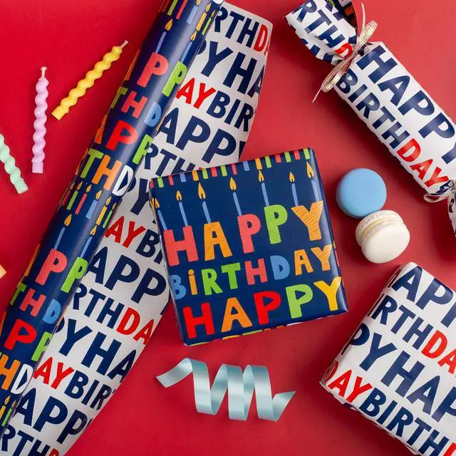 Alt view image 4 of 7 - Birthday Wrapping Paper,17InX33Ft,Blue Wrapping Paper Birthday Boy | Colorful Happy Birthday Wrapping Paper, Navy Blue Birthday Gift Wrap for Boys Men Birthday,Baby Shower, Holiday