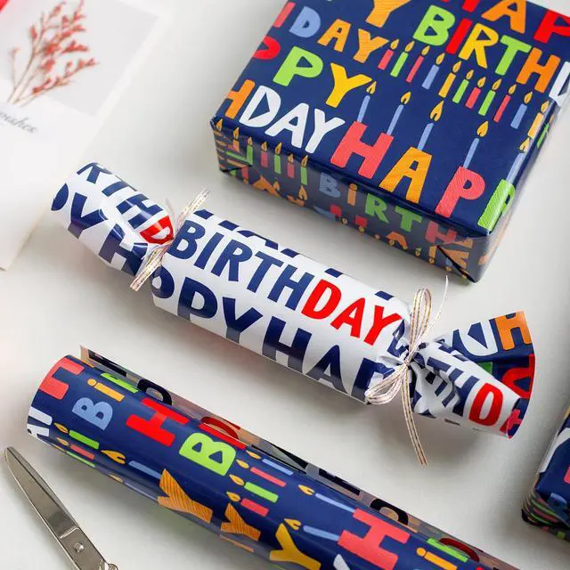 Alt view image 7 of 7 - Birthday Wrapping Paper,17InX33Ft,Blue Wrapping Paper Birthday Boy | Colorful Happy Birthday Wrapping Paper, Navy Blue Birthday Gift Wrap for Boys Men Birthday,Baby Shower, Holiday