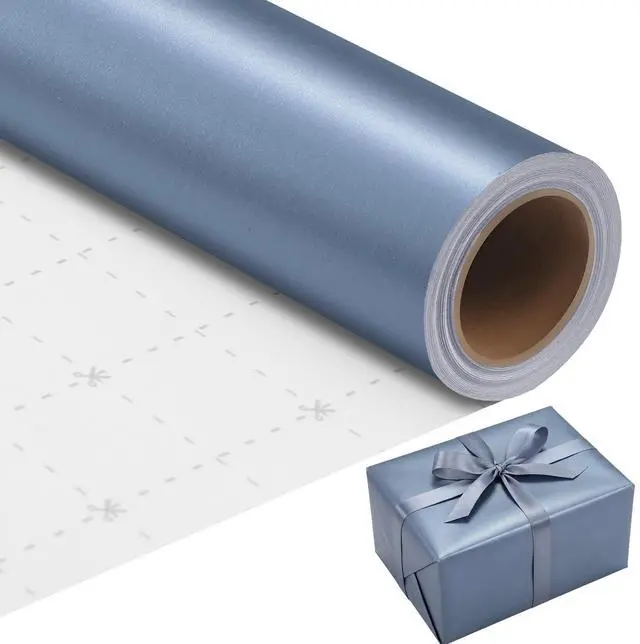 Main image of Blue Wrapping Paper Roll 17 In X 33 Ft Gray Blue Birthday Gift Wrap | Matte Solid Color Wrapping Paper with Pearly for Men DIY Crafts Baby Shower Boy Weddings Birthdays
