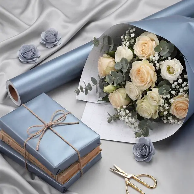 Alt view image 4 of 7 - Blue Wrapping Paper Roll 17 In X 33 Ft Gray Blue Birthday Gift Wrap | Matte Solid Color Wrapping Paper with Pearly for Men DIY Crafts Baby Shower Boy Weddings Birthdays