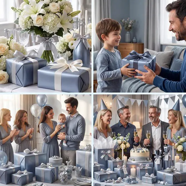 Alt view image 5 of 7 - Blue Wrapping Paper Roll 17 In X 33 Ft Gray Blue Birthday Gift Wrap | Matte Solid Color Wrapping Paper with Pearly for Men DIY Crafts Baby Shower Boy Weddings Birthdays