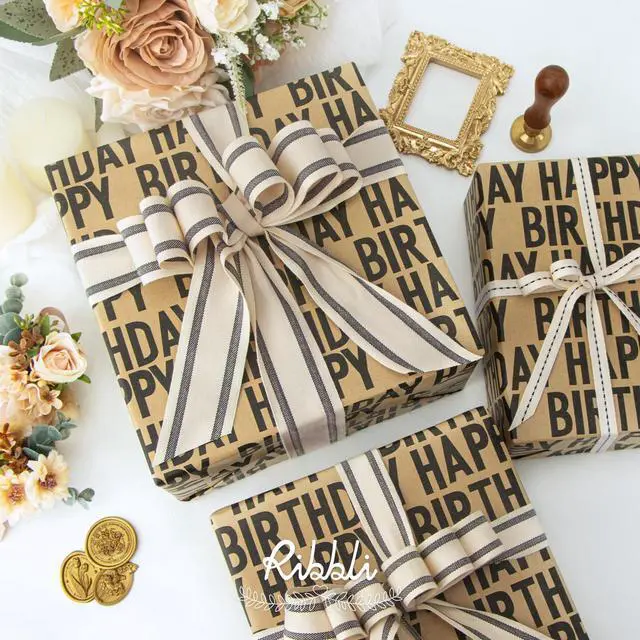 Alt view image 4 of 5 - Birthday Kraft Wrapping Paper Vintage Style Paper Perfect for Men Women Brown Kraft Paper with Black Pattern- 17Inch x 394Inch(33Feet)