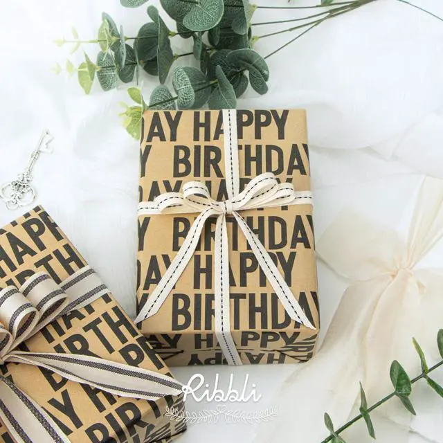 Alt view image 2 of 5 - Birthday Kraft Wrapping Paper Vintage Style Paper Perfect for Men Women Brown Kraft Paper with Black Pattern- 17Inch x 394Inch(33Feet)