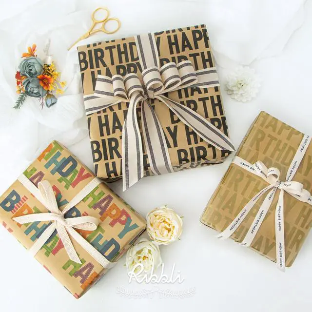 Alt view image 5 of 5 - Birthday Kraft Wrapping Paper Vintage Style Paper Perfect for Men Women Brown Kraft Paper with Black Pattern- 17Inch x 394Inch(33Feet)